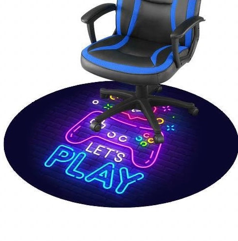 Okrągły dywan do pokoju dla gracza z napisem "Let's Play"