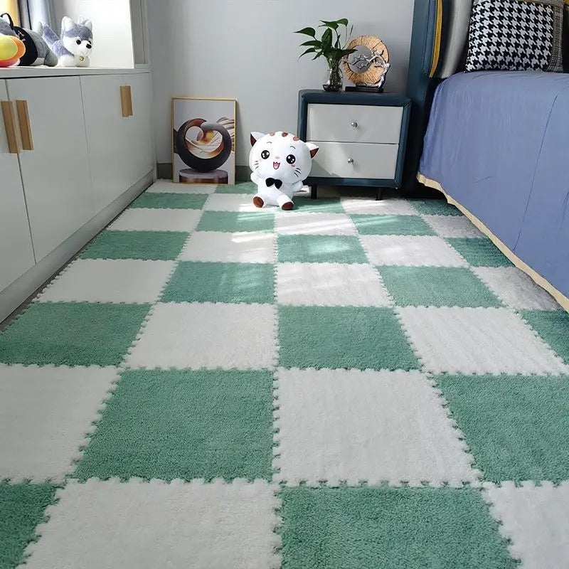 Shaggy Puzzle: Miętowa modułowa mata podłogowa