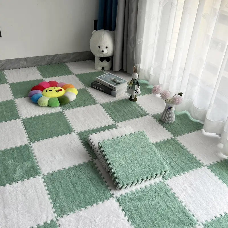 Shaggy Puzzle: Miętowa modułowa mata podłogowa