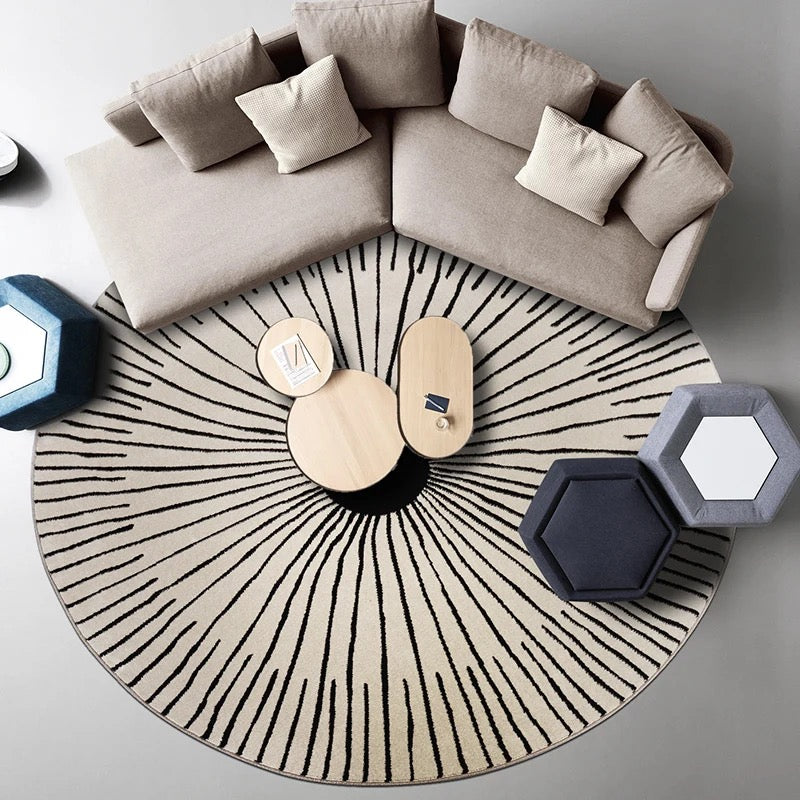Okrągły dywan BOHO z minimalistycznym wzorem