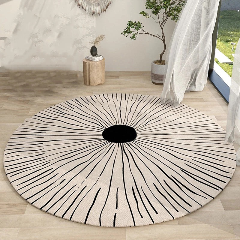 Okrągły dywan BOHO z minimalistycznym wzorem