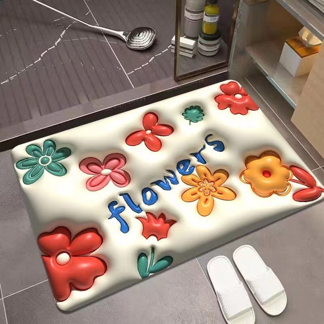 Szybkoschnący, chłonny, antypoślizgowy dywanik łazienkowy z motywem kwiatów 3D