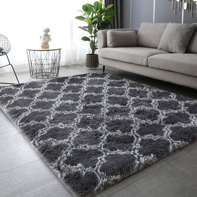 Puszysty, dywan shaggy ze wzorem w stylu nordyckim | Biały