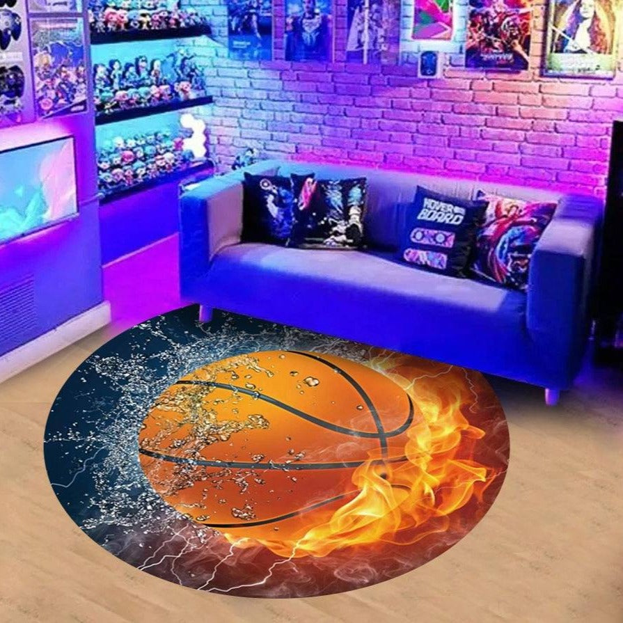 Okrągły dywan młodzieżowy ze wzorem piłki| Koszykówka