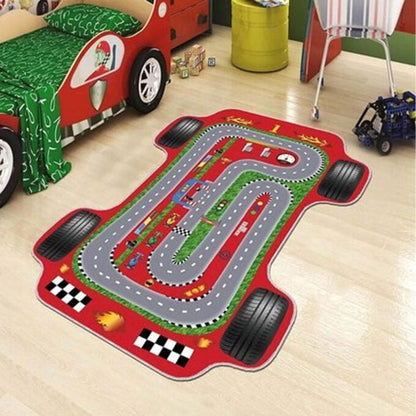 Dywan do pokoju dziecięcego w kształcie samochodu wyścigowego