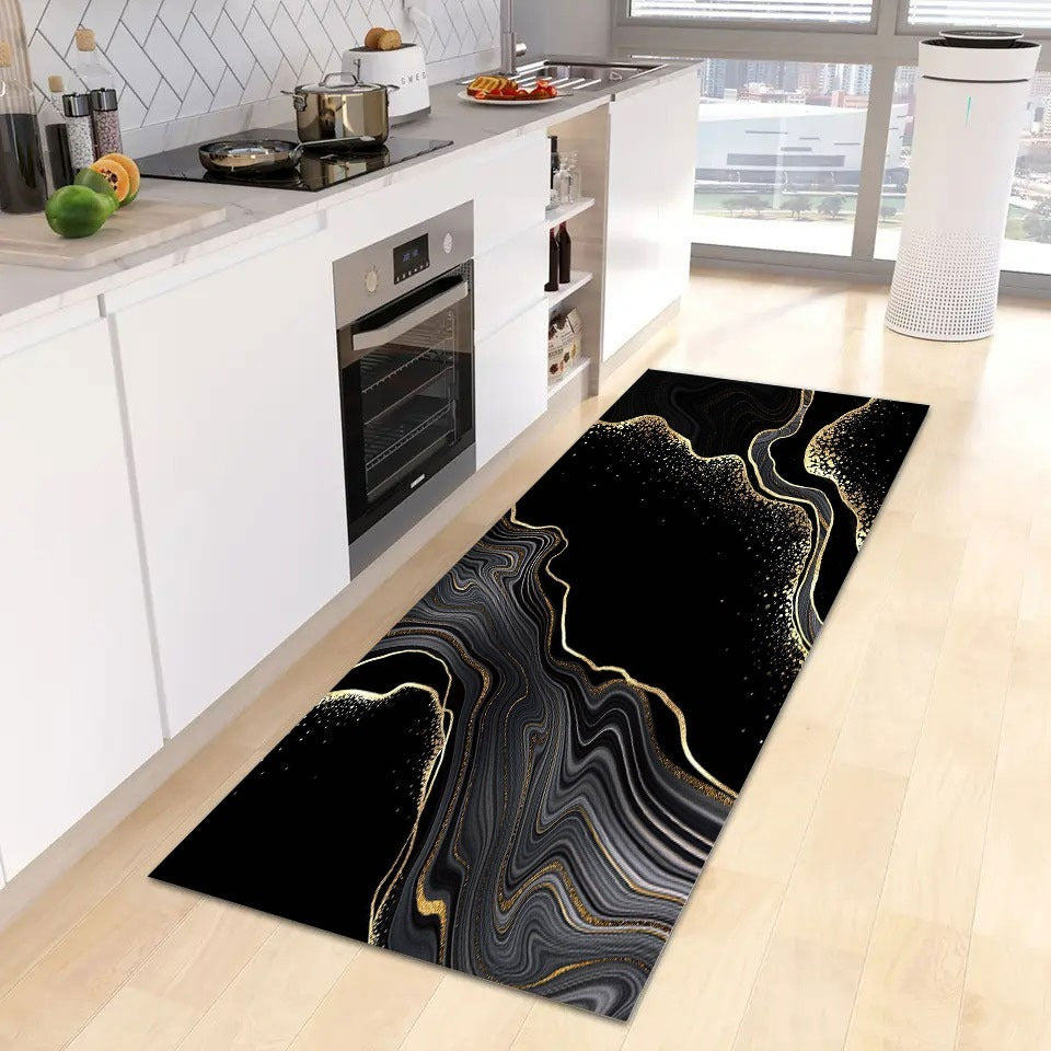 Chodnik kuchenny, antypoślizgowy z imitacja marmuru w odcieniach czerni i złota