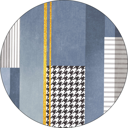 Okrągły dywan, geometryczny wzór patchworkowy