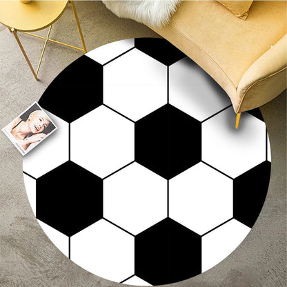 Okrągły dywan do pokoju młodzieżowego ze wzorem piłki nożnej