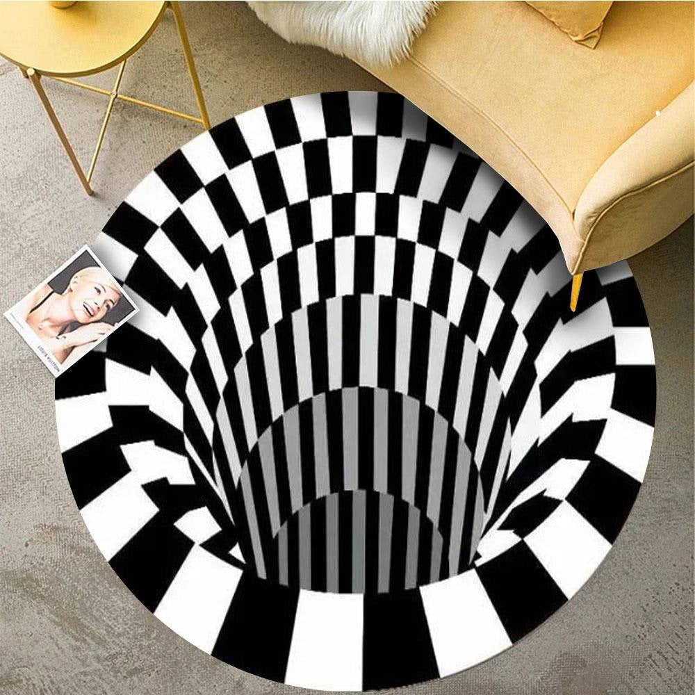 Okrągły dywan z efektem iluzji optycznej 3D