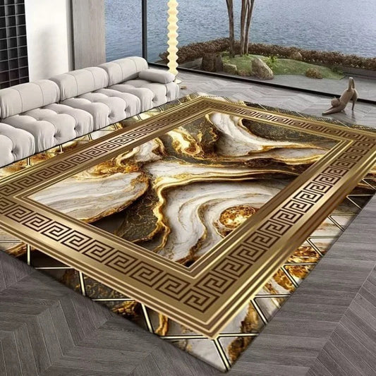 Elegancki dywan do salonu z abstrakcyjnym złotym wzorem
