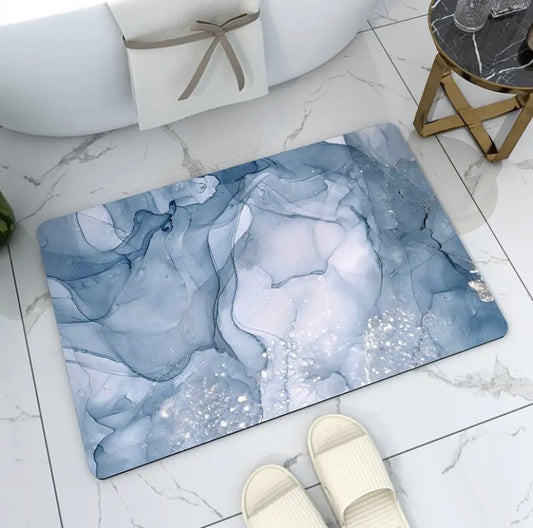 Szybkoschnący, chłonny, antypoślizgowy dywanik łazienkowy imitacją marmuru  | BŁĘKITNY