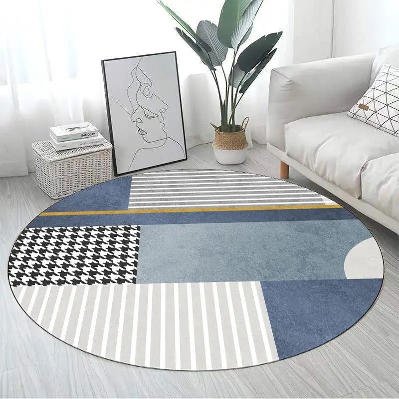 Okrągły dywan, geometryczny wzór patchworkowy