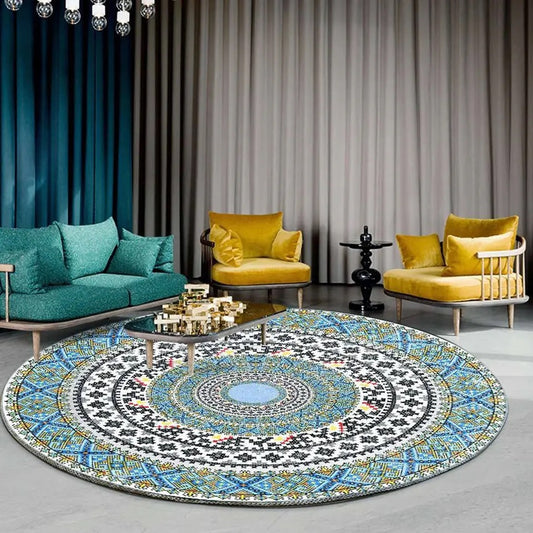 Okrągły dywan do salonu ze wzorem w stylu retro