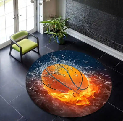 Okrągły dywan młodzieżowy ze wzorem piłki| Koszykówka