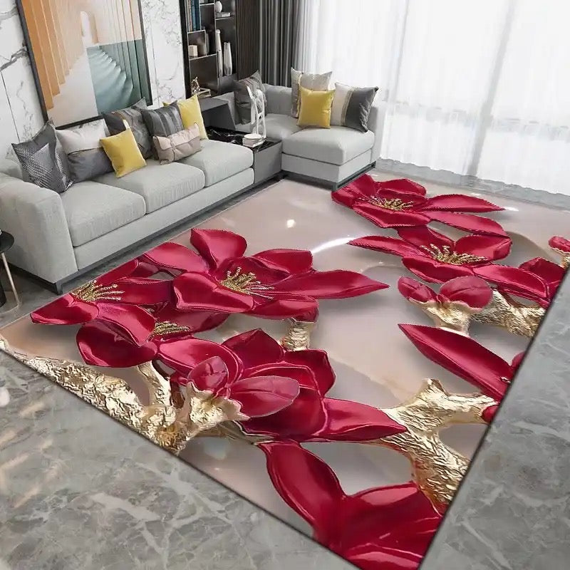 Dywan do pokoju z motywem kwiatowym w efekcie 3D