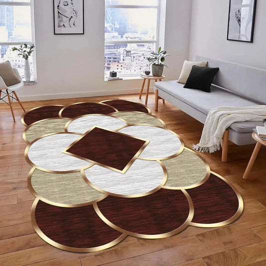 Elegancki dywan o nieregularnym kształcie z imitacja marmuru| Bordowy