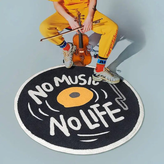 Okrągły dywan z muzycznym motywem | No music-no life