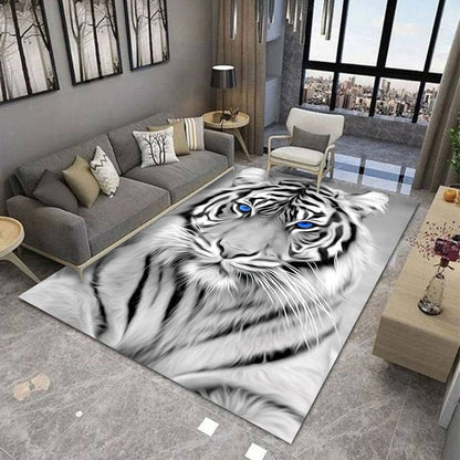 Dywan z eleganckim wizerunkiem białego tygrysa