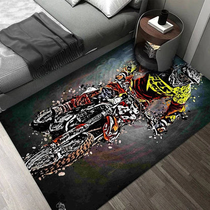 Młodzieżowy dywan do pokoju z motywem motocyklowym