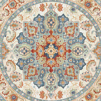 Elegancki, okrągły dywan w stylu rustykalnym