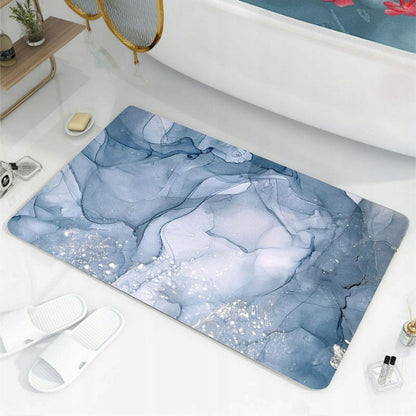 Szybkoschnący, chłonny, antypoślizgowy dywanik łazienkowy imitacją marmuru  | BŁĘKITNY